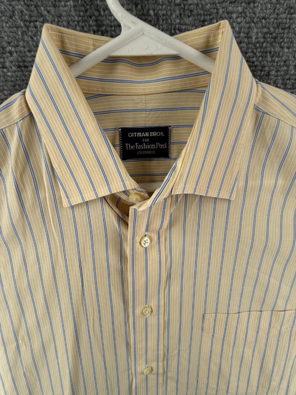 Gitman Bros Blue Yellow Point USA 16.5 34 Striped Cotton American Long Sleeve